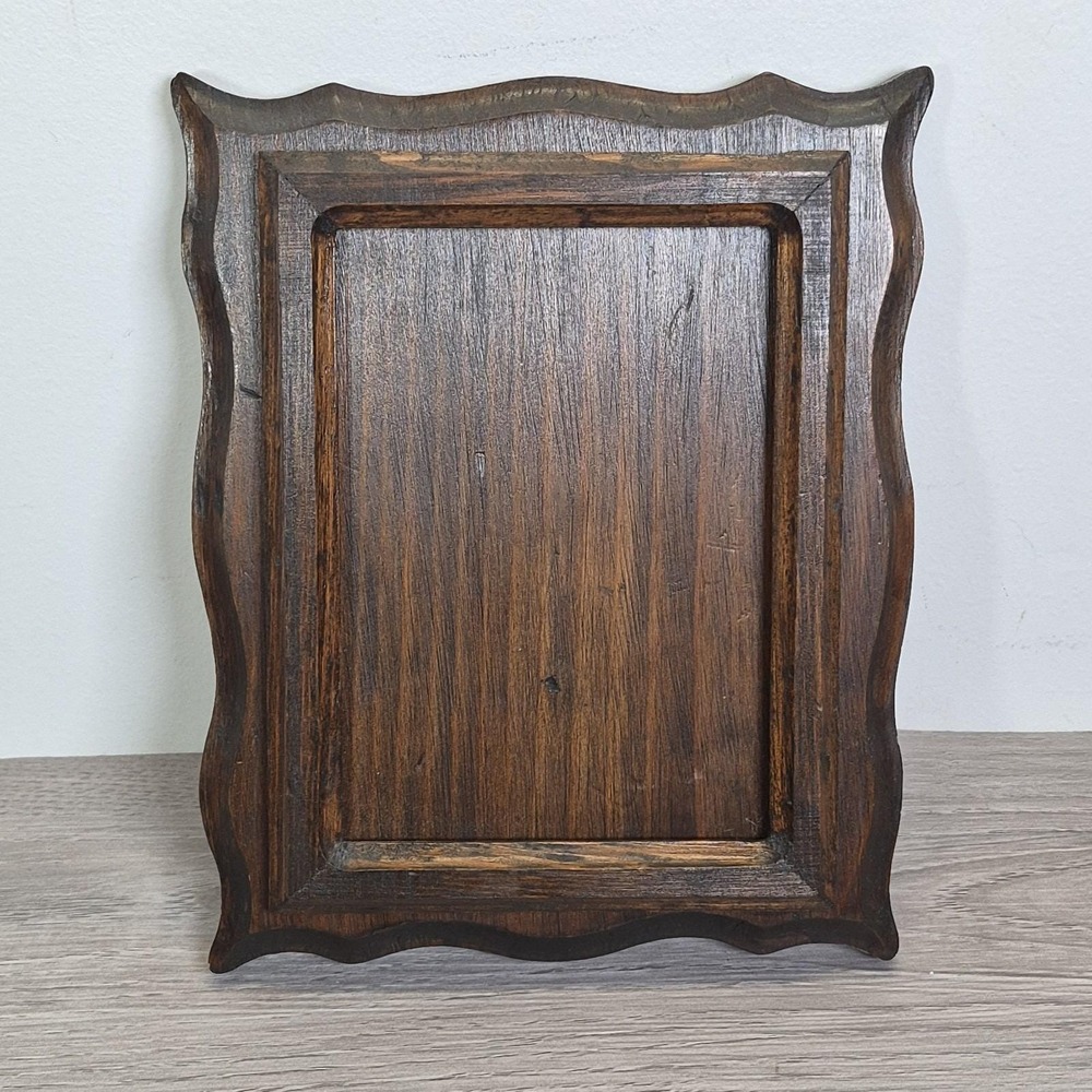 Vintage Handmade Rustic Dark Stained Wood Decorative Picture Frame Cottage Farm